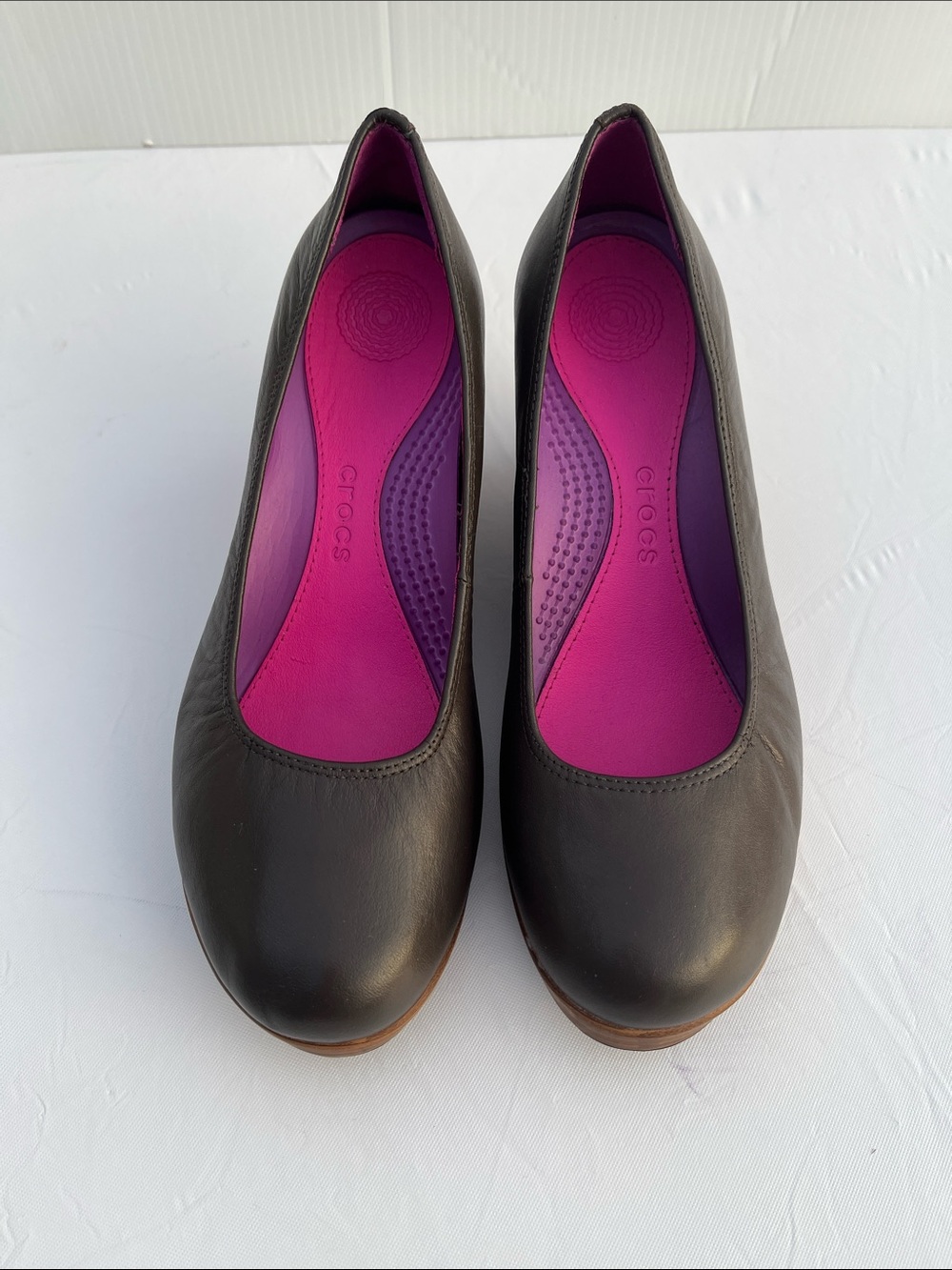 CROCS Women's Black Flats with Bright Pink Insole